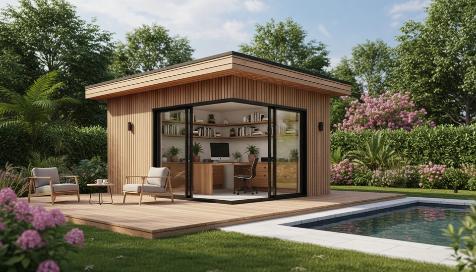 Intérieur moderne avec cheminée encastrée noire et rangements muraux en bois